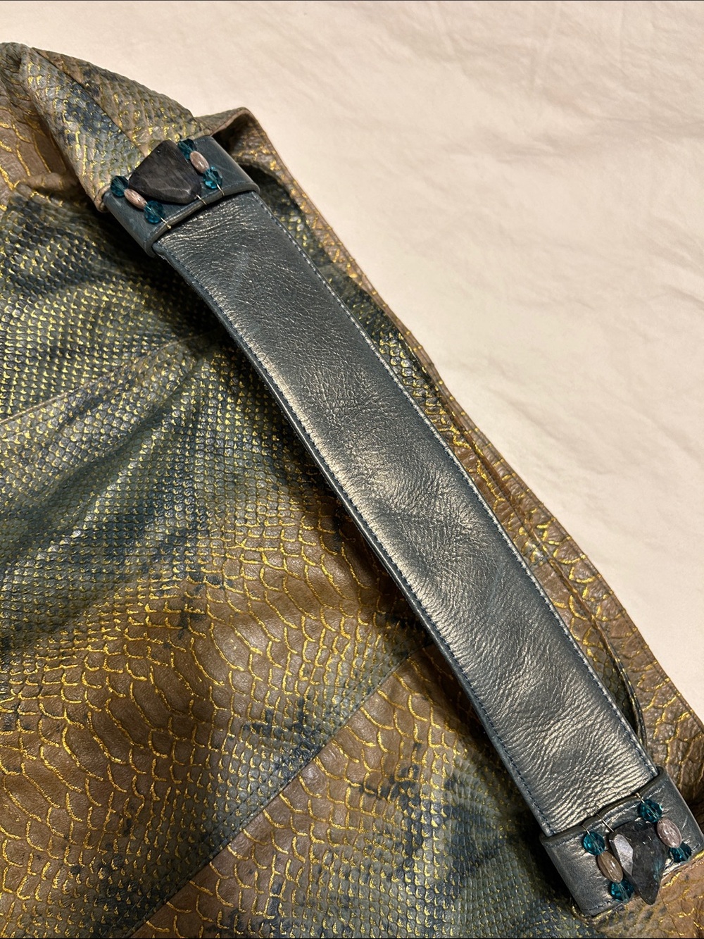 Snake-Embossed Hobo Bag in Olive and Gold - Picture 6 of 11